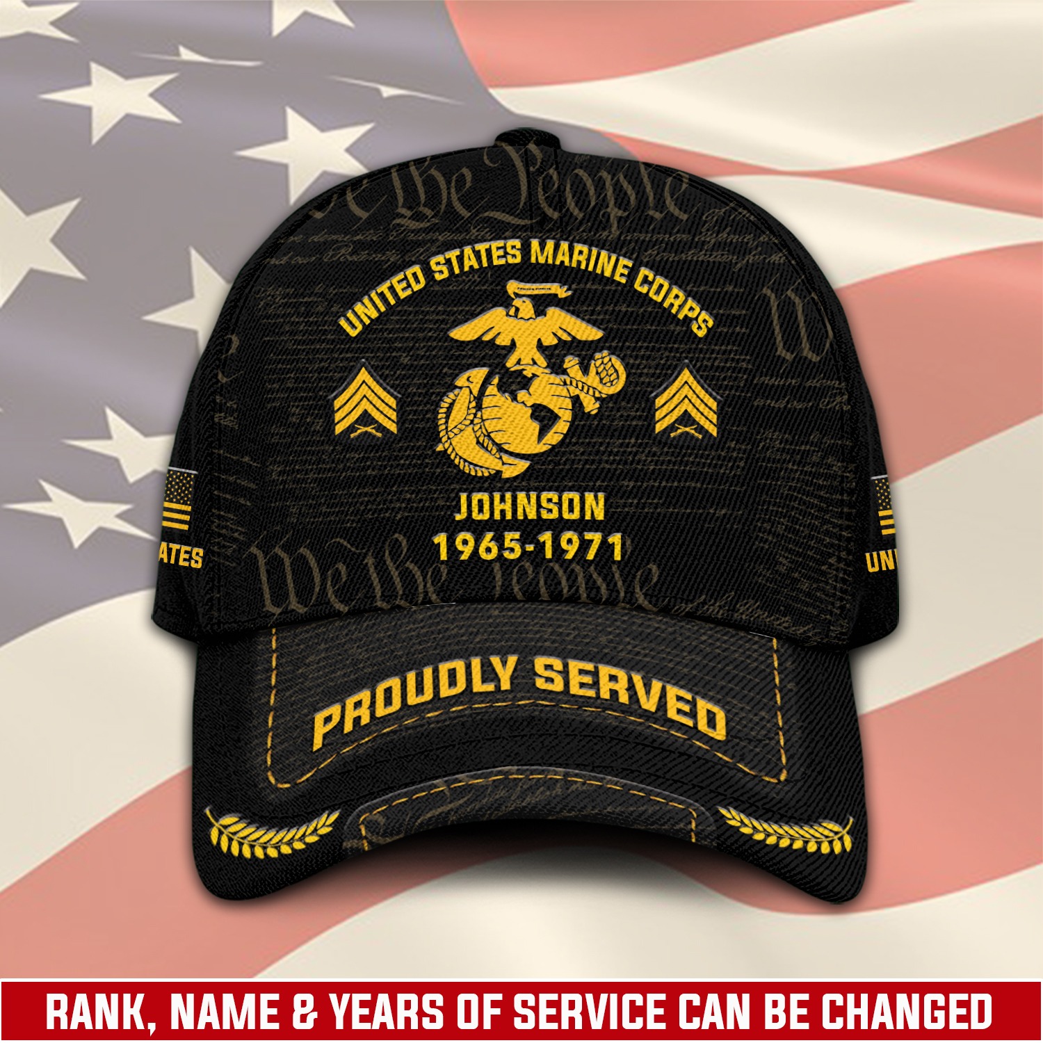 Customized USMC Veterans Proudly Served Black Style - Hat All Over ...